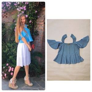 ASOS Blue Cut Out Shoulders Top Size 0